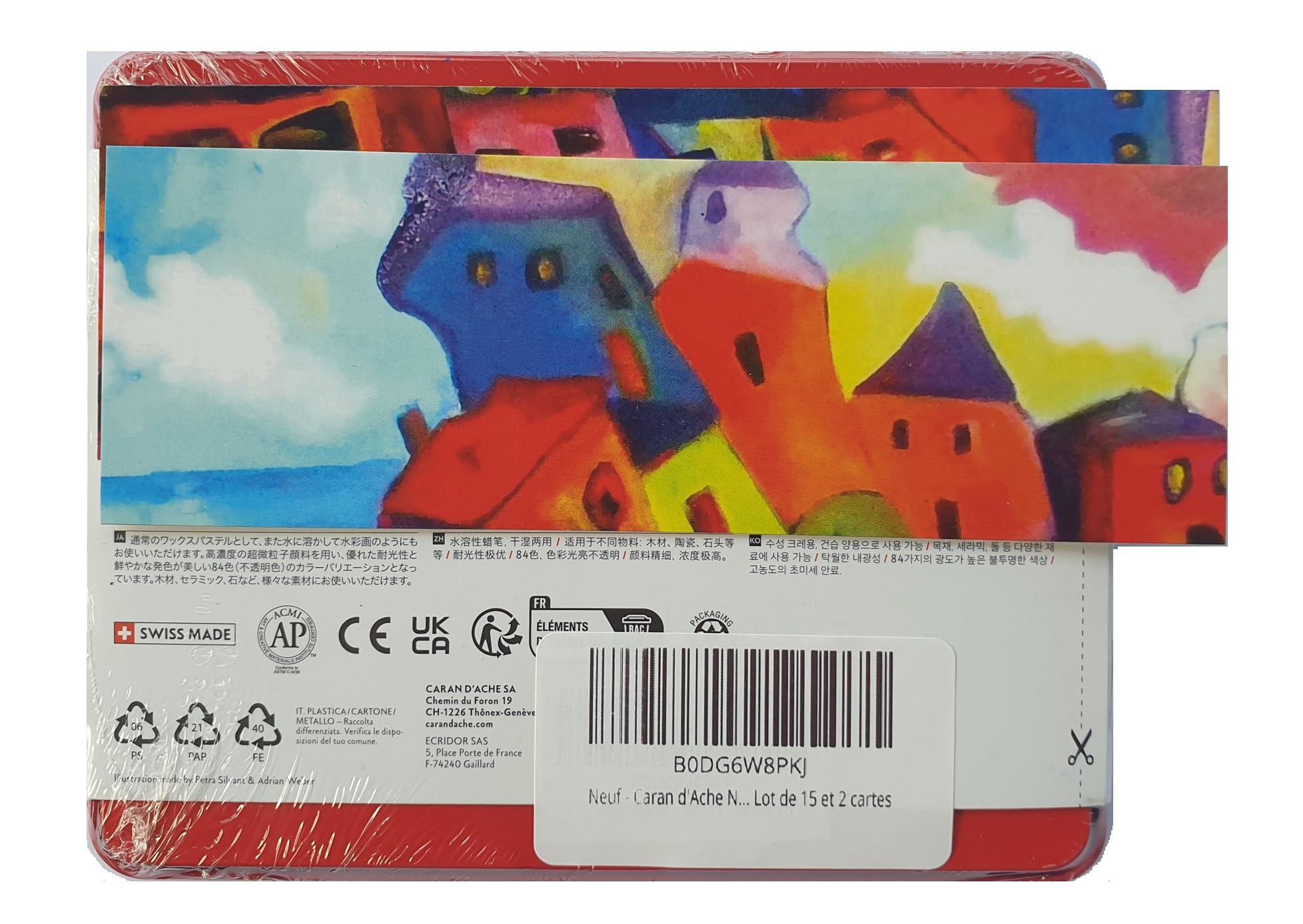 Caran d'Ache Neocolor II, Pasteles de cera acuarelables, Lápices de cera Aquarellables - Lote de 15 y 2 tarjetas