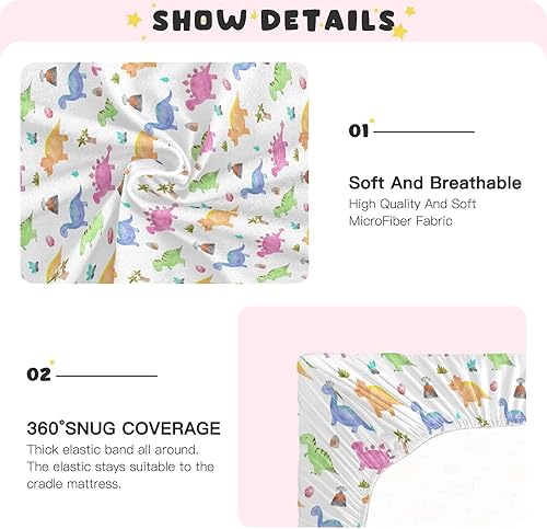 Miniatura 4 de Cartoon Dinosaur Crib Sheets - Stretchy Fitted Crib Sheets for Boys Girls, Unisex Cozy Baby Crib Sheet 28 x 52 x 9 Inches
