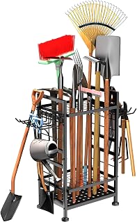 GIOTORENT 3-Tier Heavy Duty Metal Garden Tool Organizer - Holds 78 Tools for Garage Shed Yard Patio - Black Steel Rack