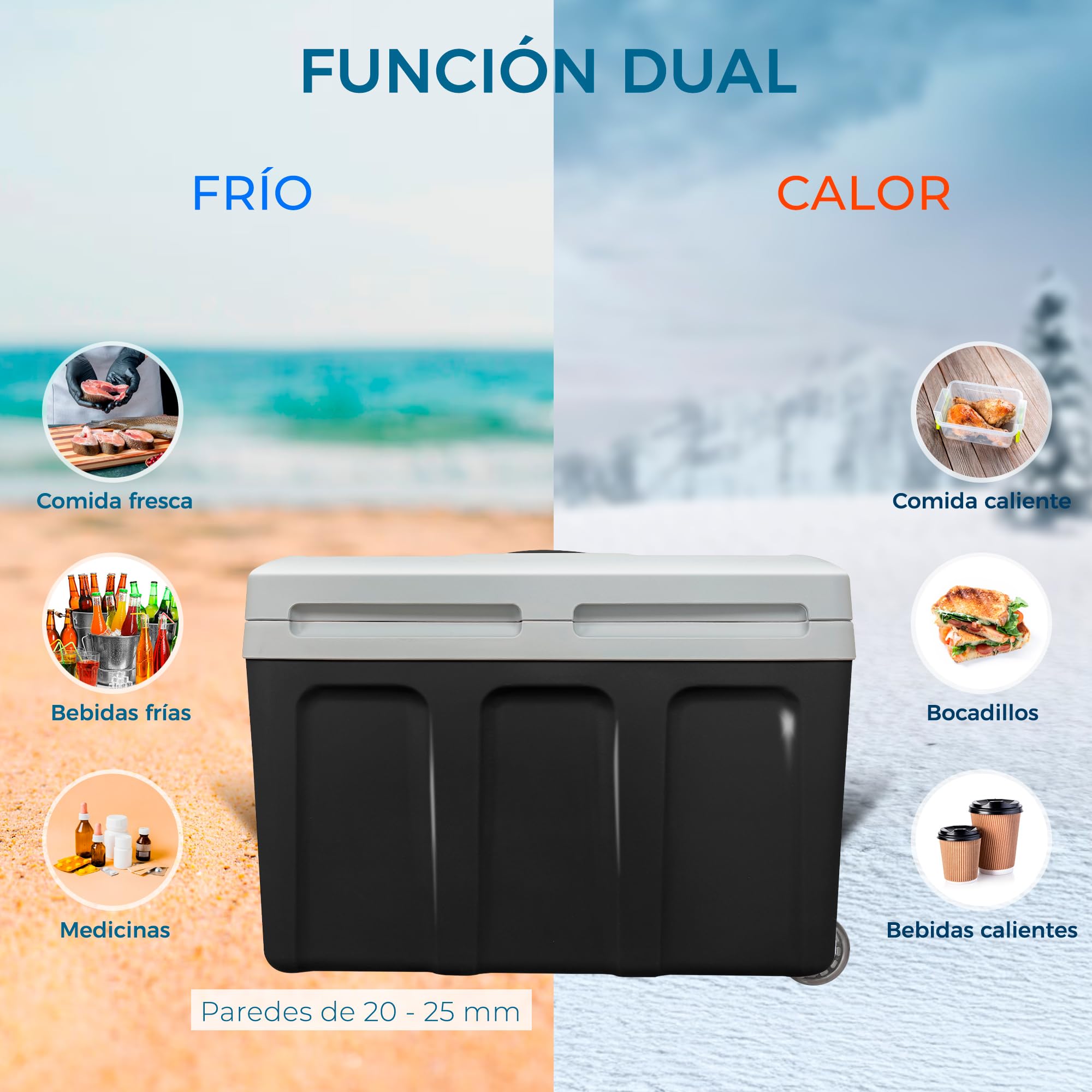 briebe Nevera Portátil Eléctrica de Viaje para Coche, Camping, 12V / 220V, Capacidad 40 L, Ruedas, Refrigera, Mantiene el Calor, Modo Bajo Consumo