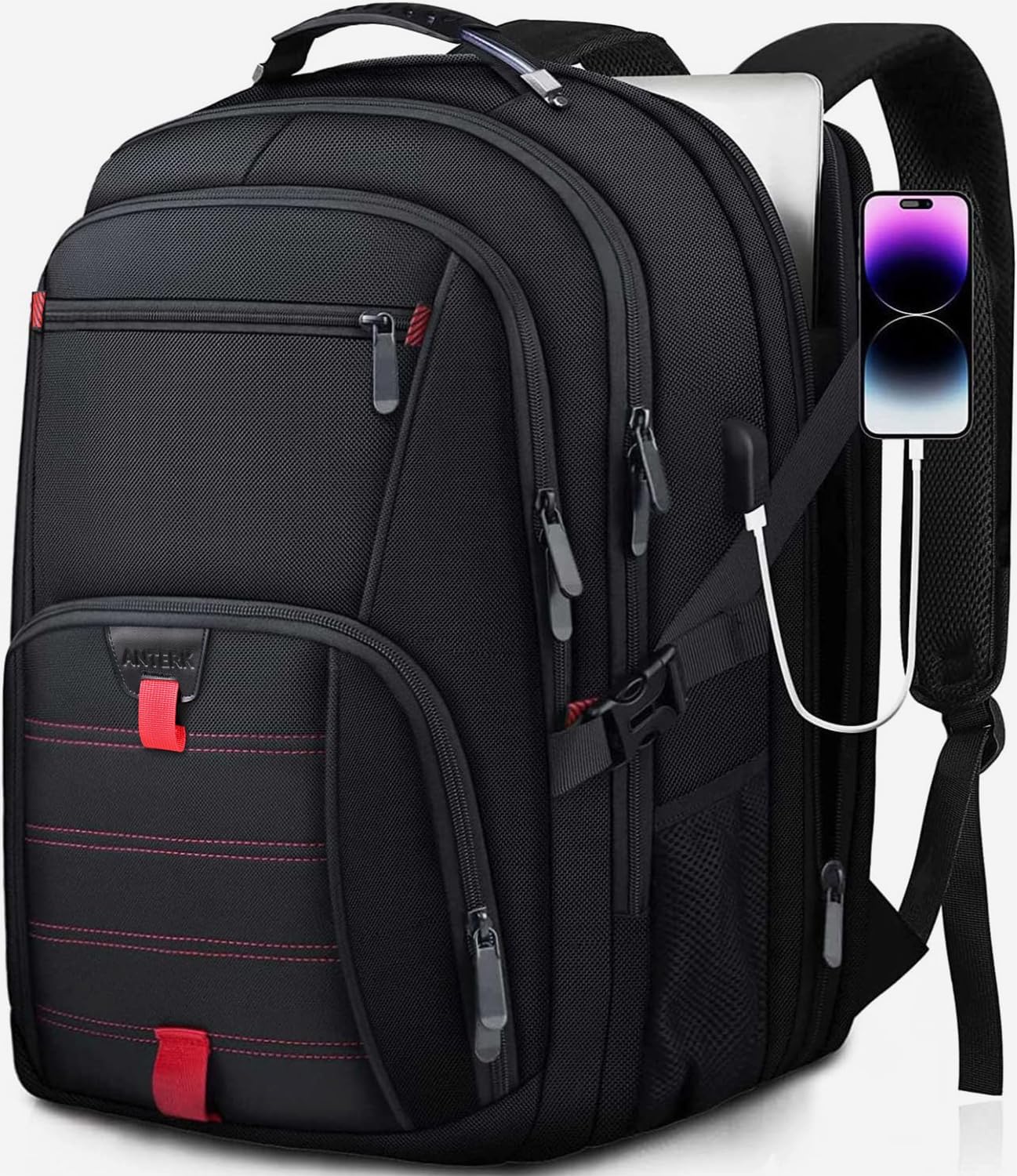 ANTERK Mochila extra grande, mochila de viaje, mochila para laptop, duradera TSA resistente al agua de 17.3 pulgadas con puerto USB, mochila