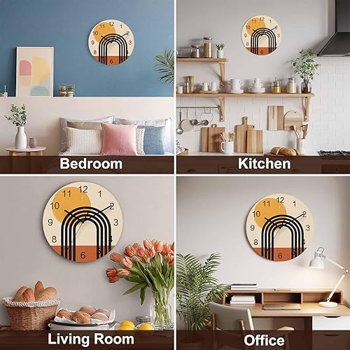 Miniatura 7 de Reloj de pared silencioso de madera, mecanismo de cuarzo, funciona con pilas, terracota estética, arte abstracto moderno de mediados de siglo,