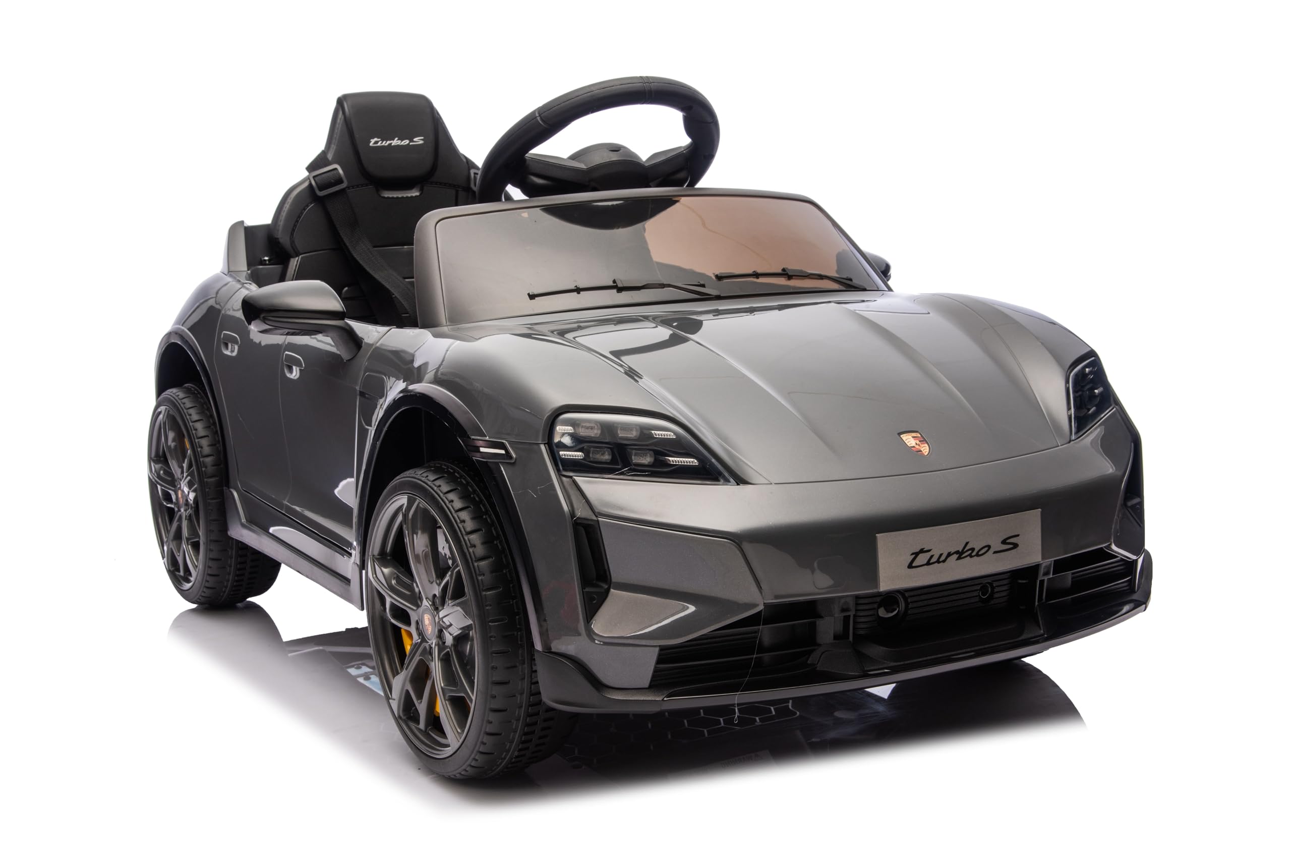 TOYSCAR Auto Elettrica per Bambini 12V Porsche Taycan Turbo S con Telecomando 2.4GHz, 2 Motori, Porte Apribili, Bluetooth Luci LED Tappetini, Macchina Elettrica Bambino (Nero)