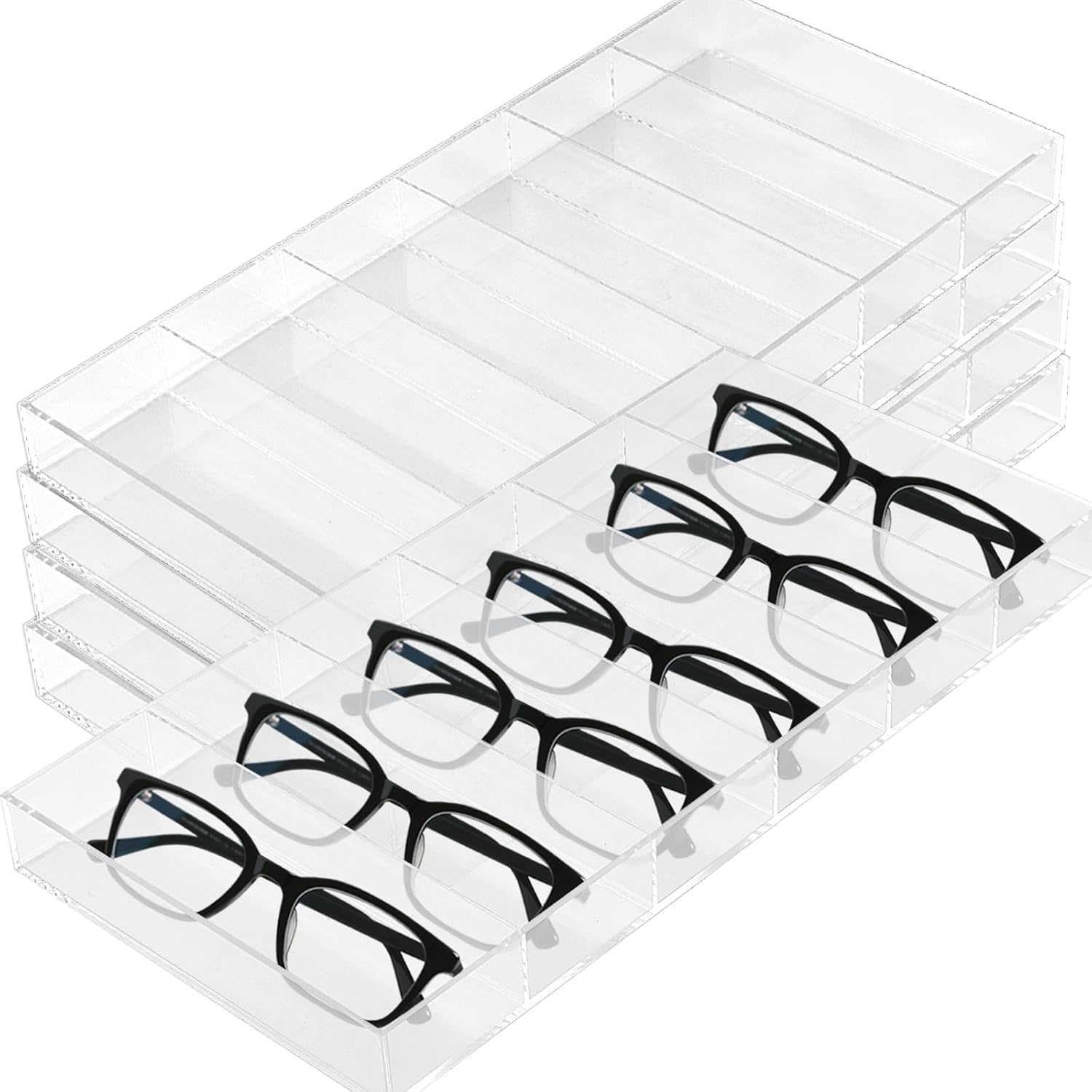 6-Slot Acrylic Sunglass Organizer - 4 Pack Stackable Glasses Storage Case for Multiple Pairs