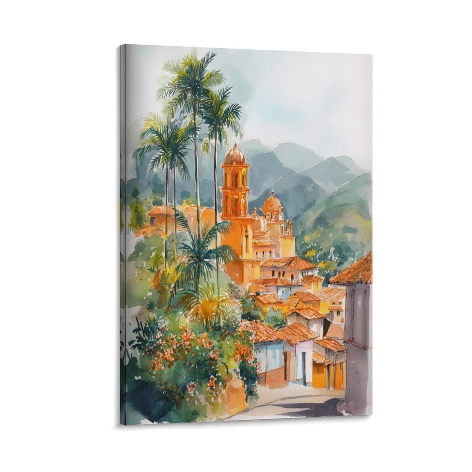 LCYNNH San Salvador El Salvador Cityscape 20x30inch(50x75cm) Vintage Travel Poster Watercolor Canvas Art
