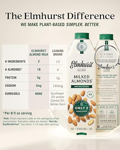 Miniatura 5 de Elmhurst 1925 Leche de almendras sin azúcar, 32 onzas (paquete de 6)