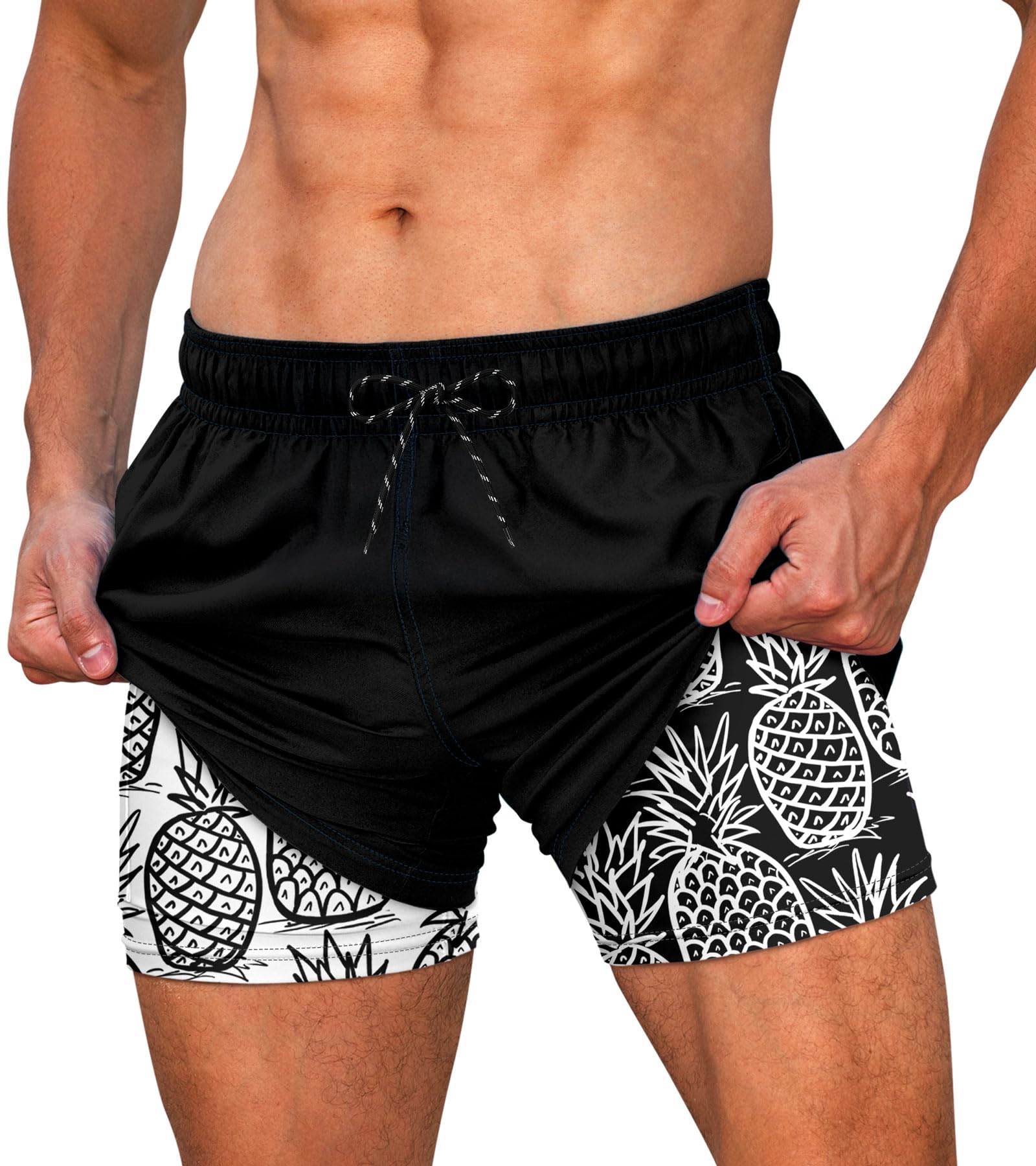 Mens Swim Trunks Quick Dry Bathing Suit with Compression Liner 5.5" Inseam Anti Chafe Beach Swim Shorts