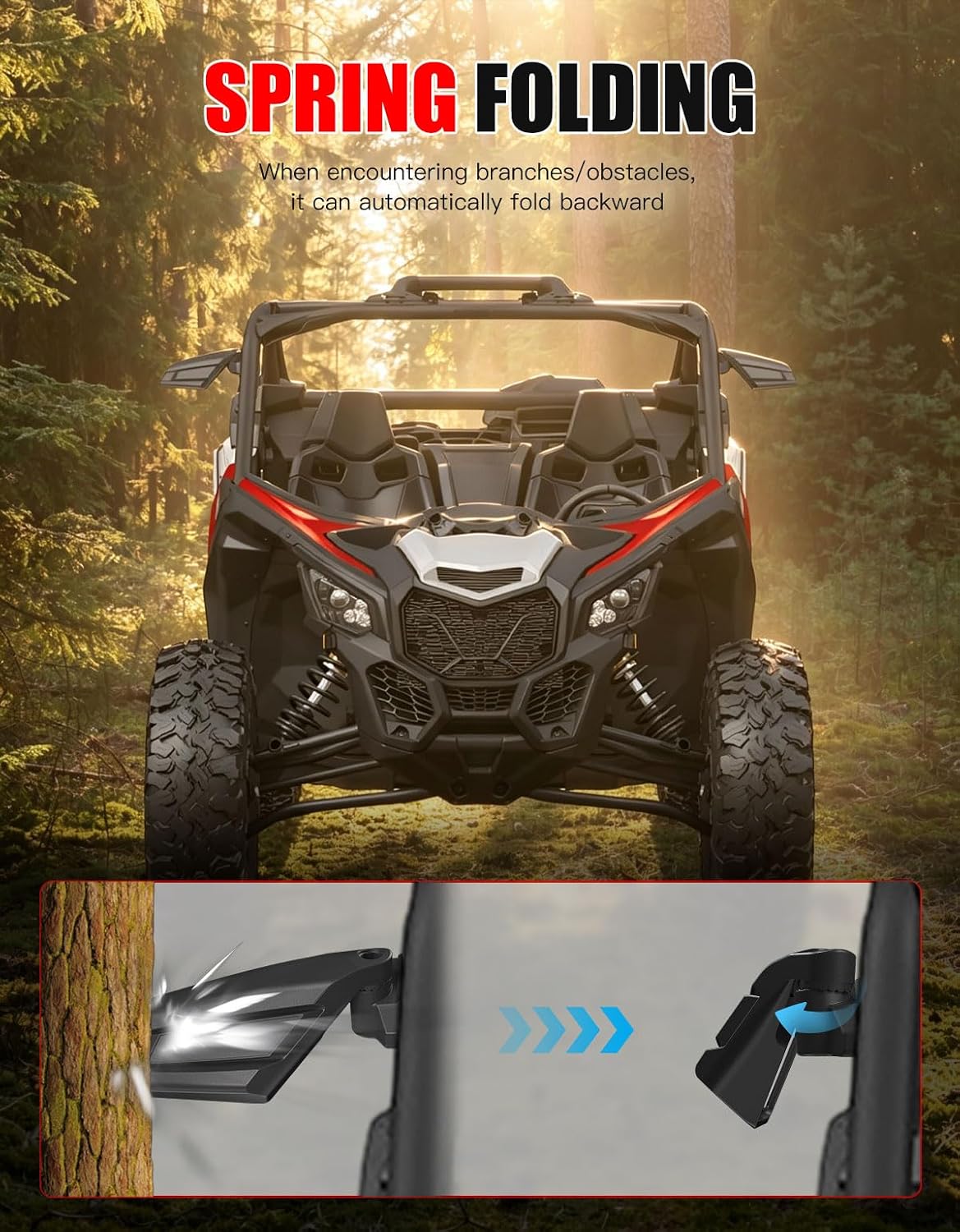 Adjustable Side Mirrors for Can-Am Maverick X3, UTV Rear View Mirrors Folding Clear Rearview Mirror Compatible with Can Am Maverick X3 2017-2026 Accessories 1Pair Replace 715002898