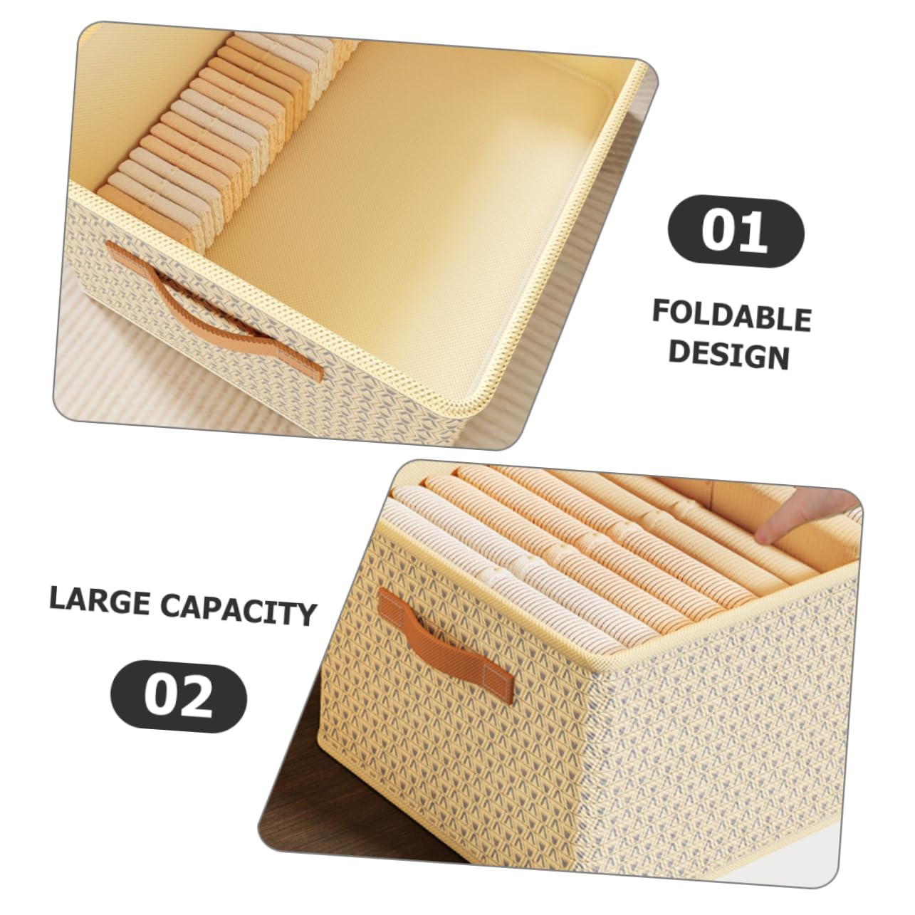 STOBAZA Caja de Almacenamiento Tapa y Asas Grande Beige Plegable