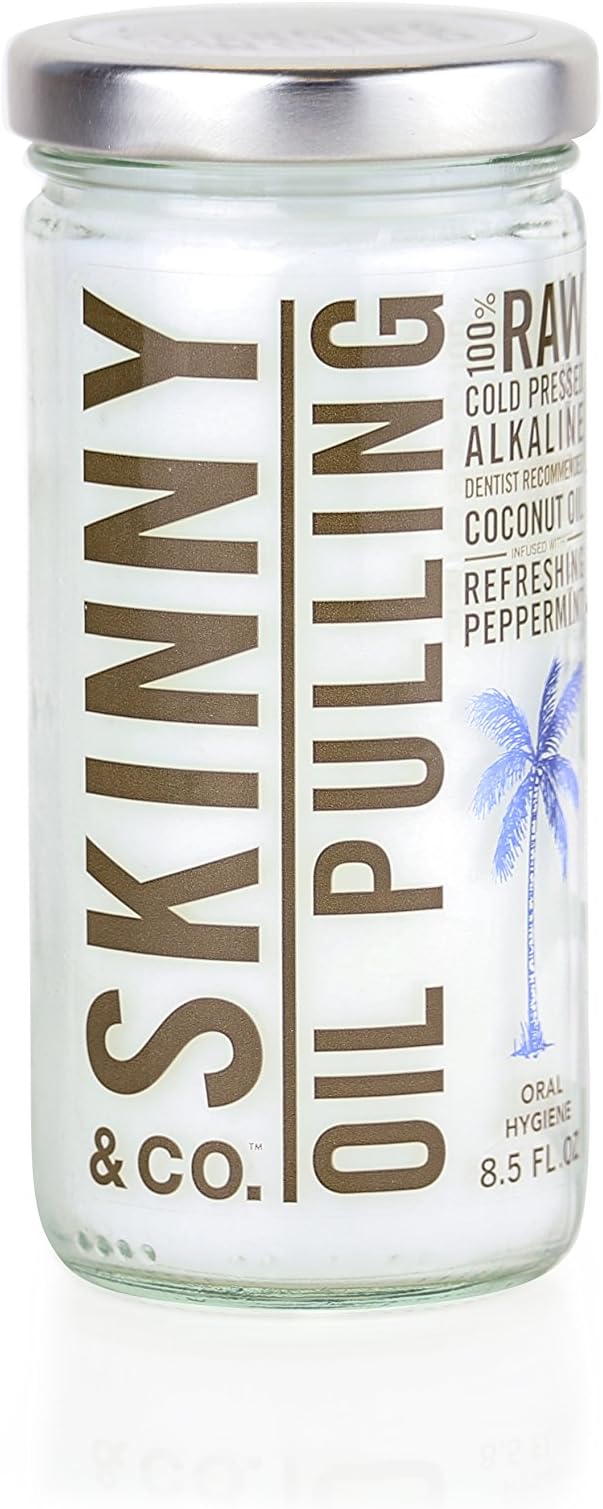 Skinny and Co 100% Raw Coconut Oil Pulling with Peppermint Essential Oil for Healthier Teeth and Gums (8.5 Ounce)