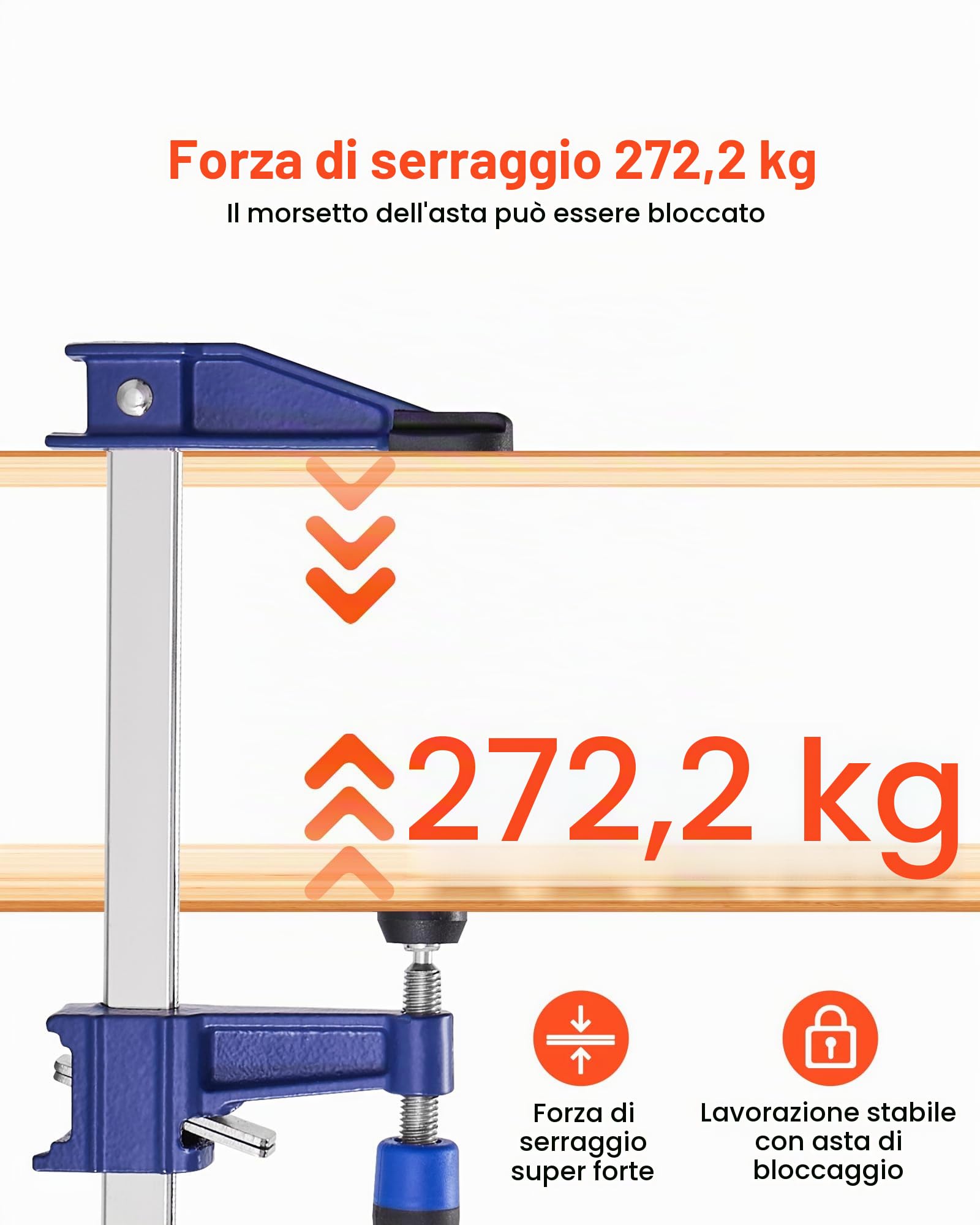 VEVOR Morsetti a Barra Lavorazione Legno 4 Pezzi, Apertura 91,4 cm, Morsetto a F Bloccabile Carico max. 272 kg, Profondità 63,5 mm, Set di Morsetto da Falegname Materiale in Ghisa Acciaio al Carbonio
