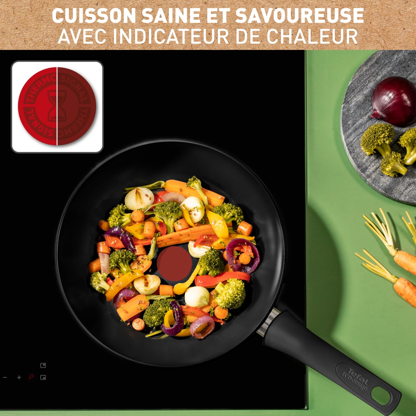 Tefal Renew On Poêle 28 cm, Induction, Revêtement céramique antiadhésif, Surface résistante, Eco-Design, Indicateur de chaleur C4350632, Noir