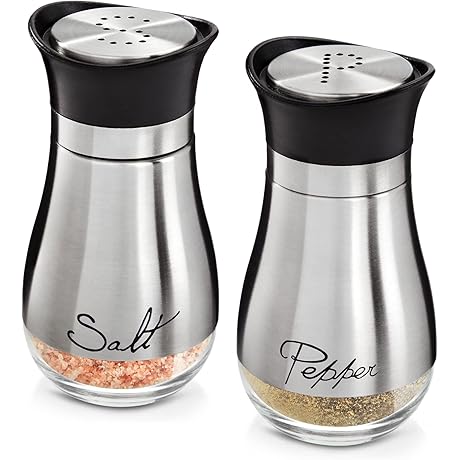 Stainless Steel Salt and Pepper Shaker Set with Perks