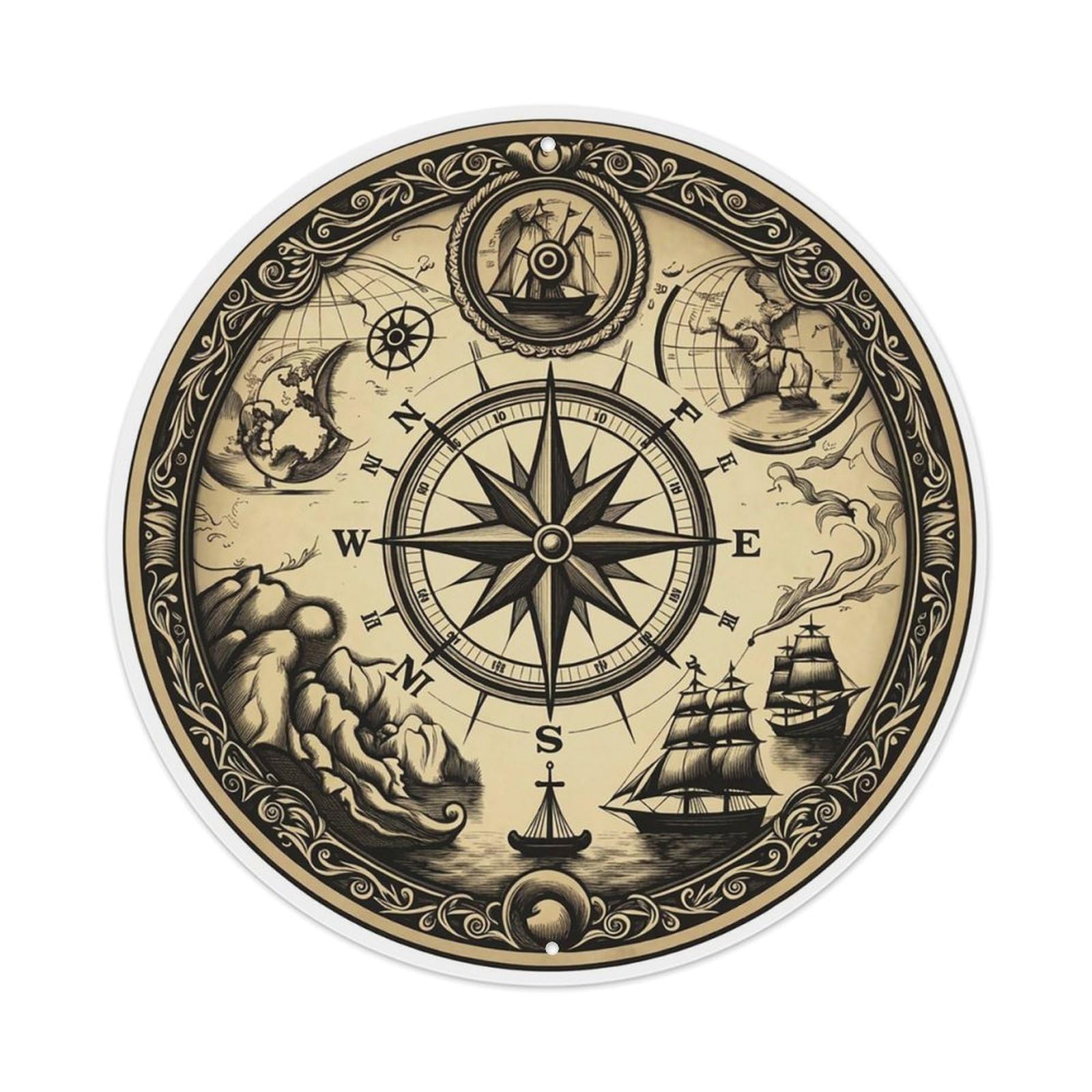 Vintage Nautical Compass World Map Quadrant Heritage Metal Tin Sign