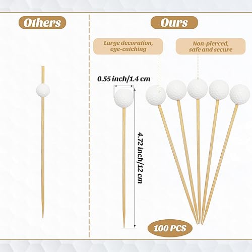 Miniatura 2 de Aodaer 100 palillos de dientes de golf de 4.72 pulgadas, palillos de golf de golf, palillos de frutas, palillos de dientes decorativos para