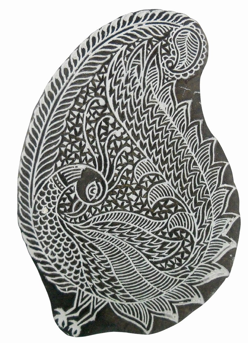 Peacock in a Paisley design wooden block stamp/ Tattoo/ Indian Textile Printing Block by Crafts of India