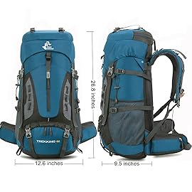 Bseash 60L Hiking Camping Backpack with Rain Cover, Waterproof Large Capacity Outdoor Sport Travel Daypack Climbing Touring (Blue Green)