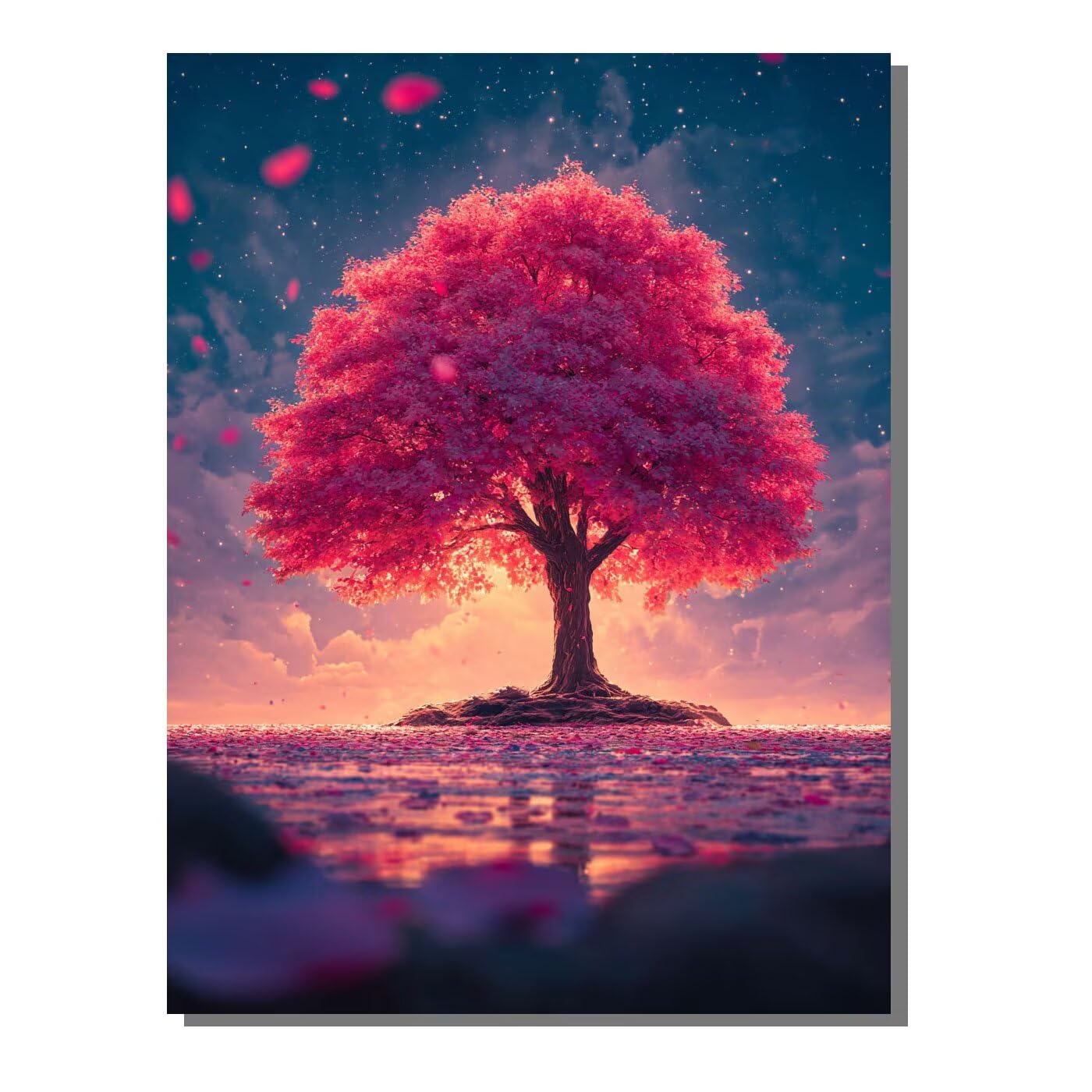 Landschaft Baum Malen Nach Zahlen Erwachsene, Paint by Numbers Adult Anfänger Set, Heimwerk Malen Nach Zahlen Kinder Mit Rahmen, 3 Pinsel und 36 Acrylfarbe Als für Deko Wohnzimmer 60 x 80 cm BJHDK610