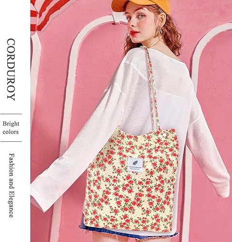 Vista 208 de Tote - Bolsa de hombro reutilizable de pana de gran capacidad con bolsillos interiores para mujeres y niñas Rayas