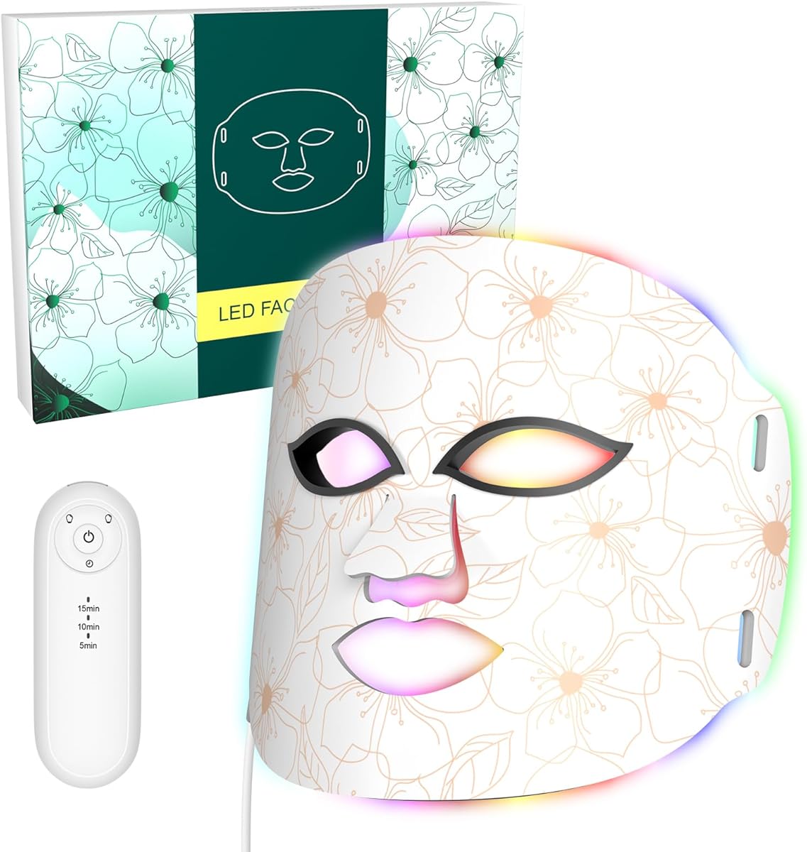 Red Light Therapy for face, 7 Colors LED Face Mask Light Therapy, Blue Light Therapy for Acne, Red Light Therapy mask Skincare Tool 288 LEDs