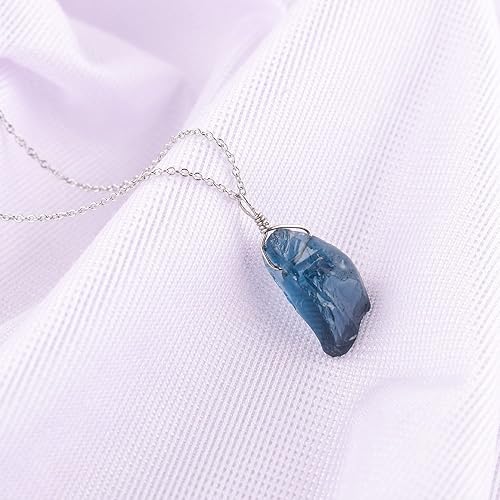 Miniatura 2 de QNAVIC Natural Raw London Blue Topaz Crystal Rough Gemstone Pendant Necklace For Women, Chakra Healing Stones, Birthstone Jewelry, Rhodium Plating
