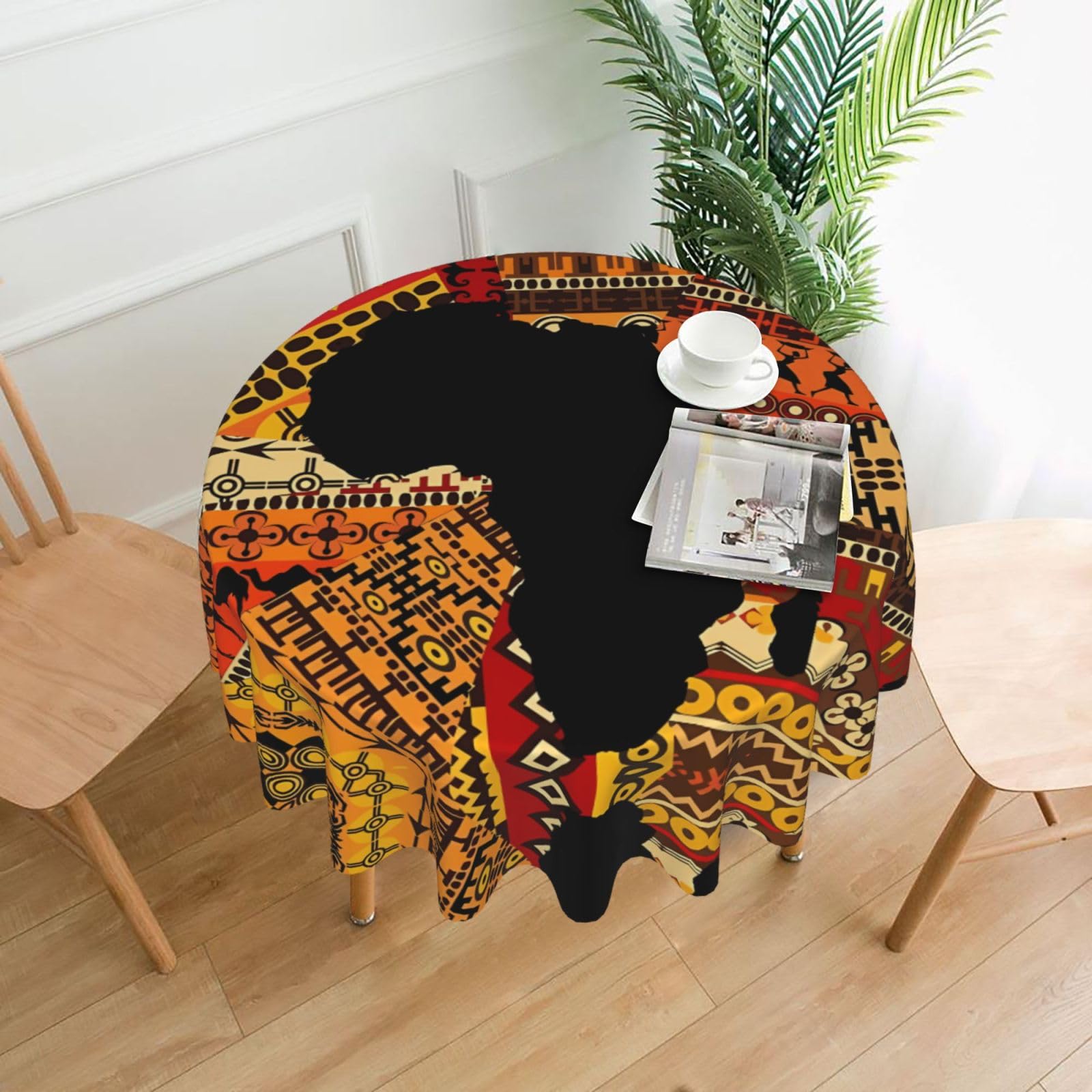 hhxvcv African Map Ethnic Pattern Round Tablecloth – Dining Table Cover