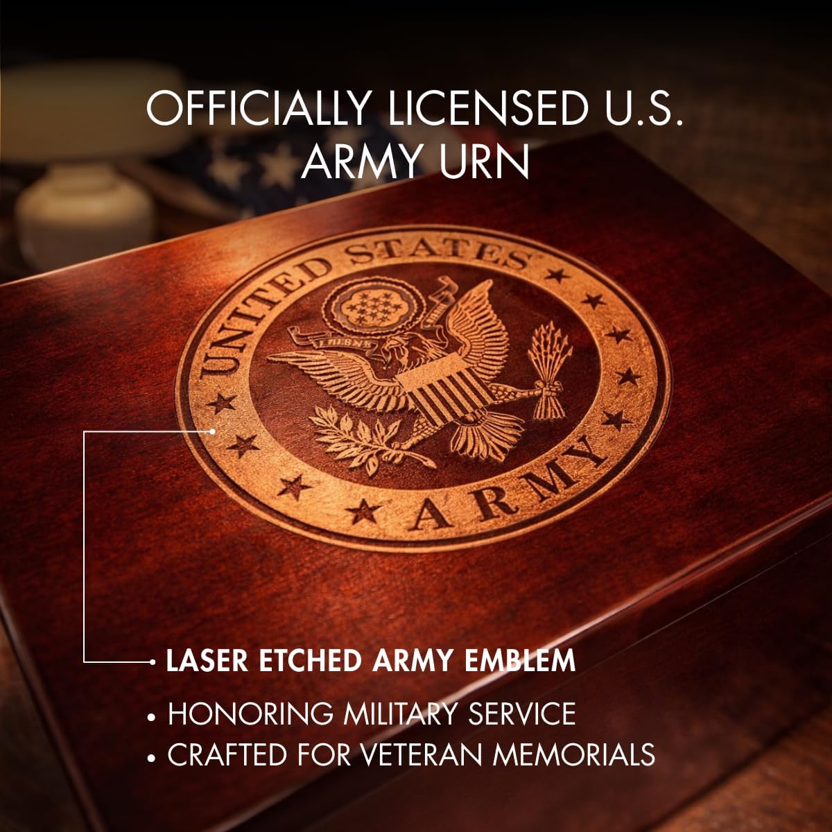 Bey-Berk Officially Licensed U.S. Army Military Urn - Large Cremation Urn for Human Ashes, Rosewood, Laser Etched US Army Logo, Memorial Urns for Veterans - Custom Engraved