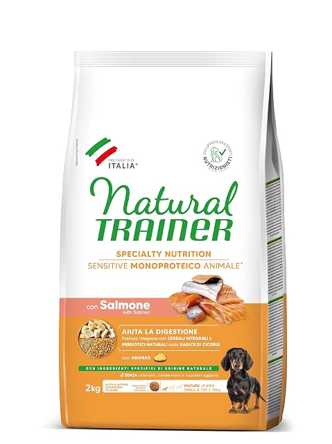 Natural Trainer Sensitive No Gluten - Pienso para Perros Mini-Toy Senior con Salmón y Cereales Integrales