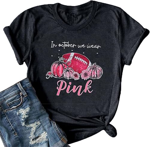 Mujeres en octubre Llevamos camisa rosa Concientización sobre el cáncer de mama Tops Camiseta de fútbol para sobrevivientes de cáncer de mama