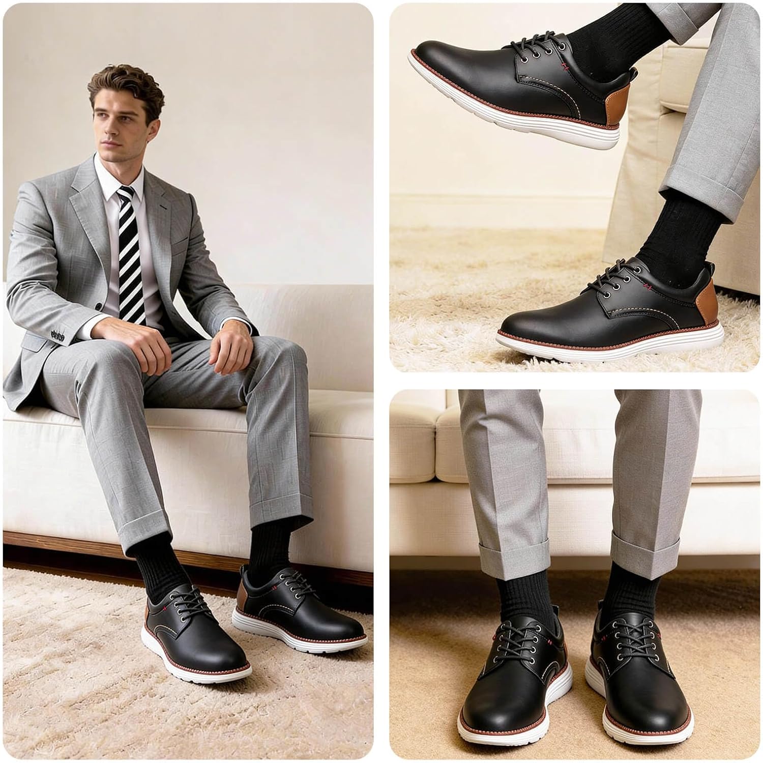 Mens Casual Dress Shoes Comfort, All-Match Fashion Dress Sneakers Men Oxfords Leather Office Business Trips Leisure All Day Comfortable Long Walking Standing