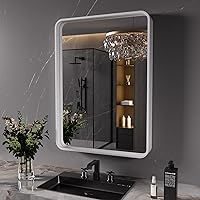 Vista 86 de Espejo de baño negro de 20x30 pulgadas con marco de metal negro, espejo de tocador rectangular redondeado con acabado mate para pared, con vidrio