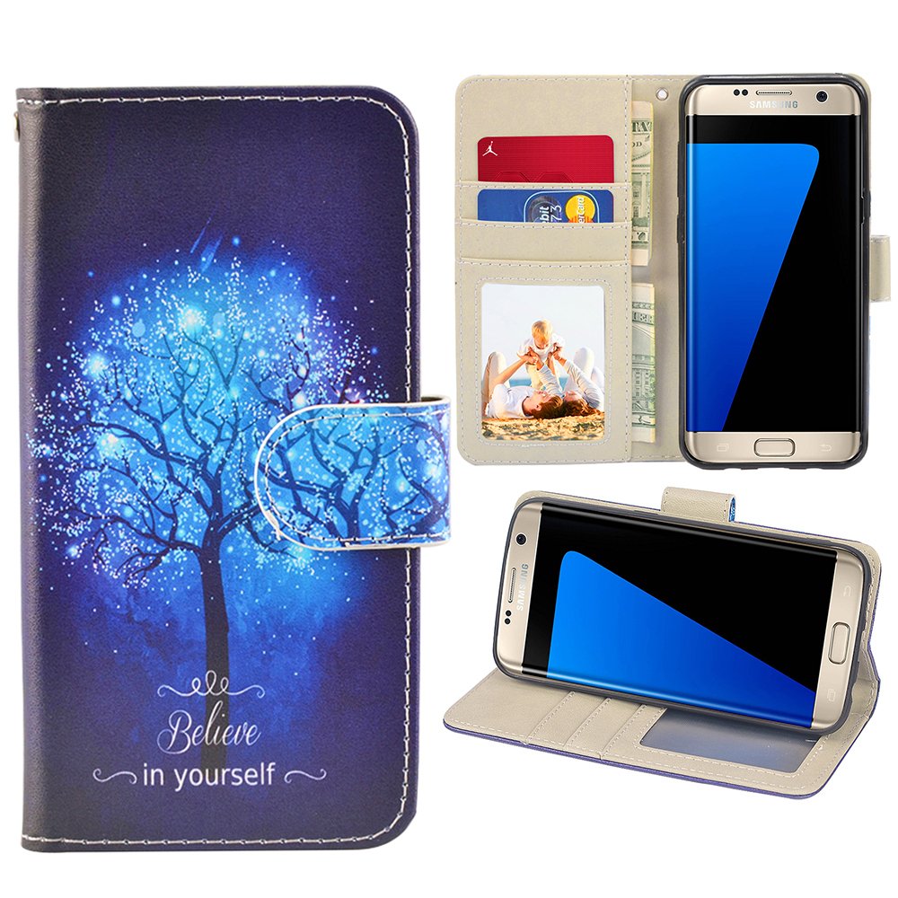 RusseryPek Galaxy S7 Case, Samsung Galaxy S7 Wallet Case, Premium PU Leather Wristlet Flip Case Cover with Card Slots & Stand for Galaxy S7 -Believe in yourself