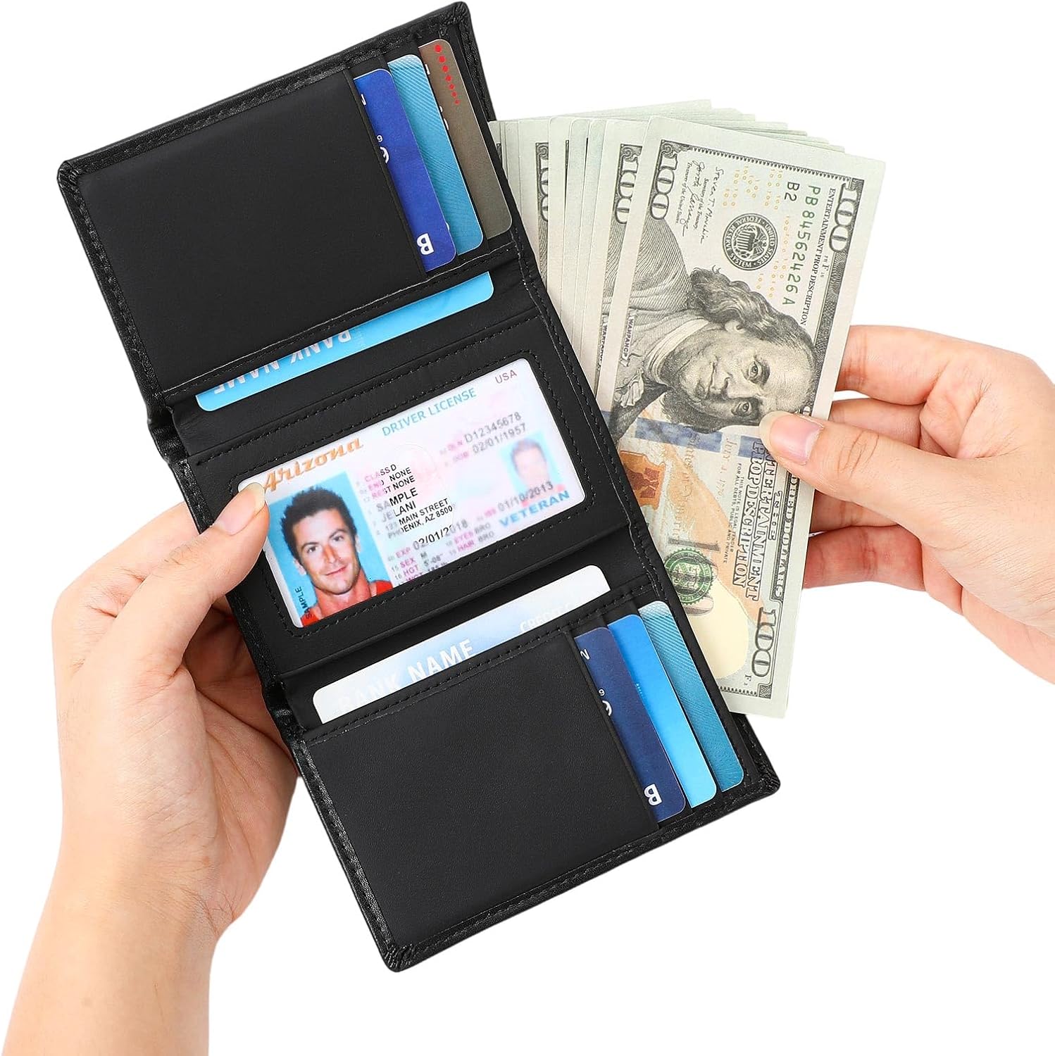 Leather Trifold Wallet for Men RFID Blocking Minimalist Front Pocket Wallets with ID Window - Image 5