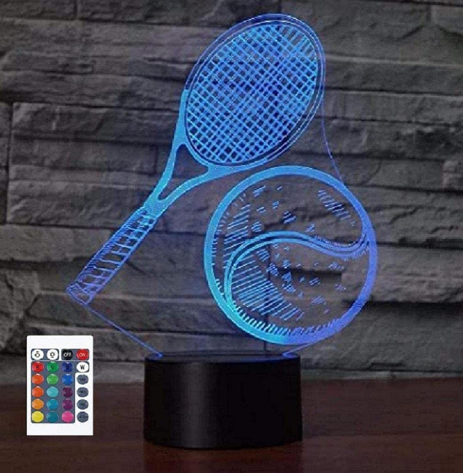 3D Tennis Night Light Touch Switch 7 Color Change LED Table Desk Lamp Acrylic Flat ABS Base USB Charger Home Decoration Toy Brithday Xmas Kid Children Gift