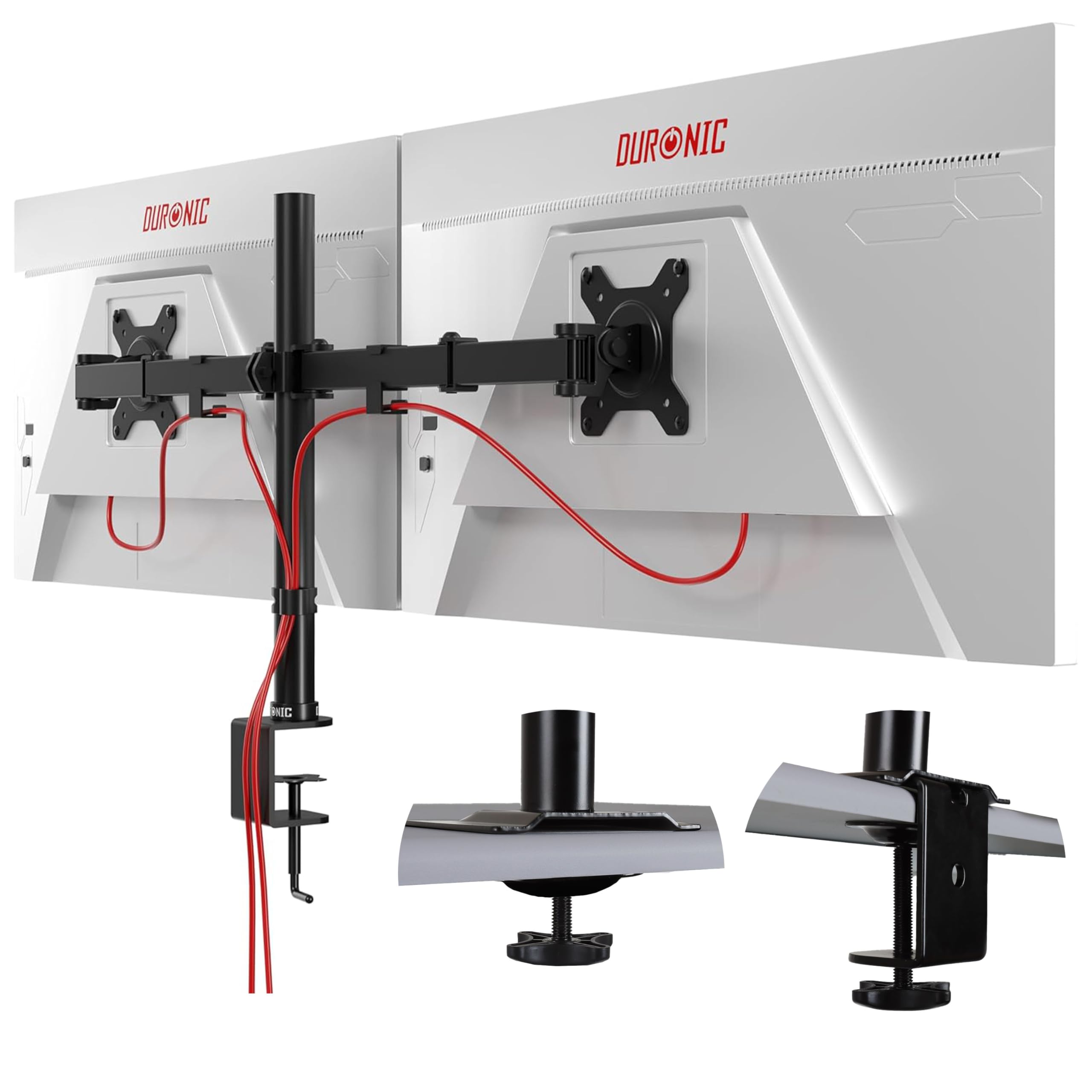 Duronic DM152 BK Supporto scrivania per 2 monitor 13”-27” | 8 kg per braccio | Altezza regolabile | Inclinazione -15°/+15°, rotazione 180°, rotazione 360°| VESA 75/100