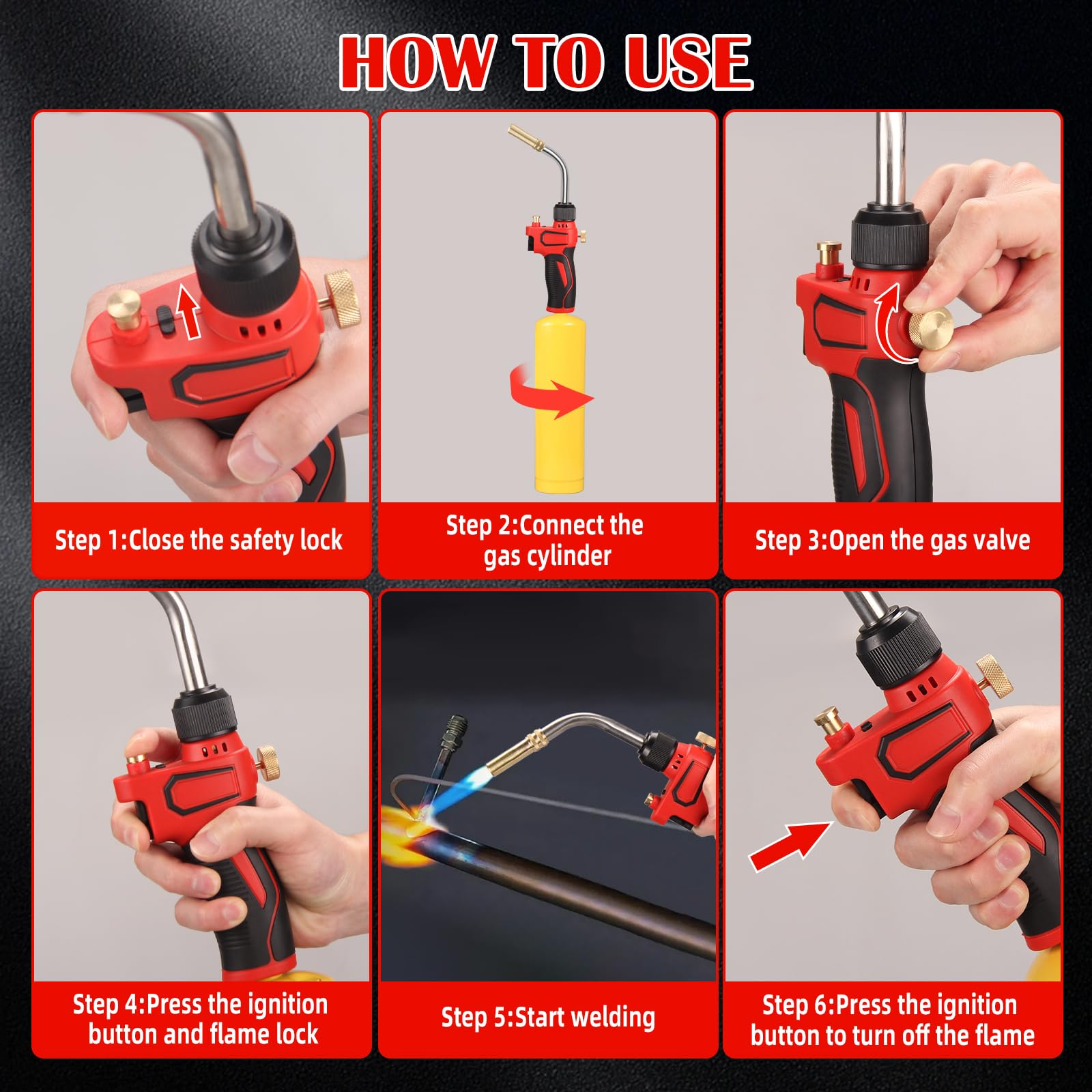 Linterna de propano, potente antorcha de gas, soldadura antorcha de propano para tanque MAP y MAPP, linterna resistente para encendido y barbacoa