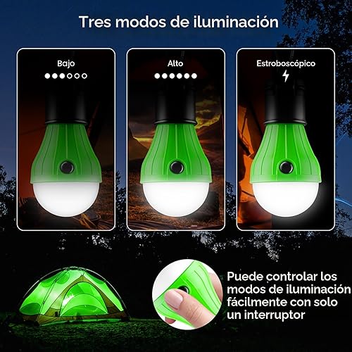 Miniatura 3 de Lámpara de tienda de campaña, 4 paquetes de luces LED portátiles para tienda de campaña, gancho de clip, luces de emergencia para huracanes, luces