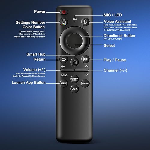 Miniatura 7 de BN59-01432A TM2360E Control remoto de voz recargable para televisores inteligentes Samsung, reemplazo para todos los 2021-2025 Samsung TV Control