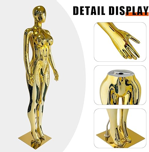 Miniatura 3 de Maniquí femenino de cuerpo completo con luz dorada de 70.8 pulgadas, maniquí de exhibición de estilo brasileño con brazos ajustables, soporte de