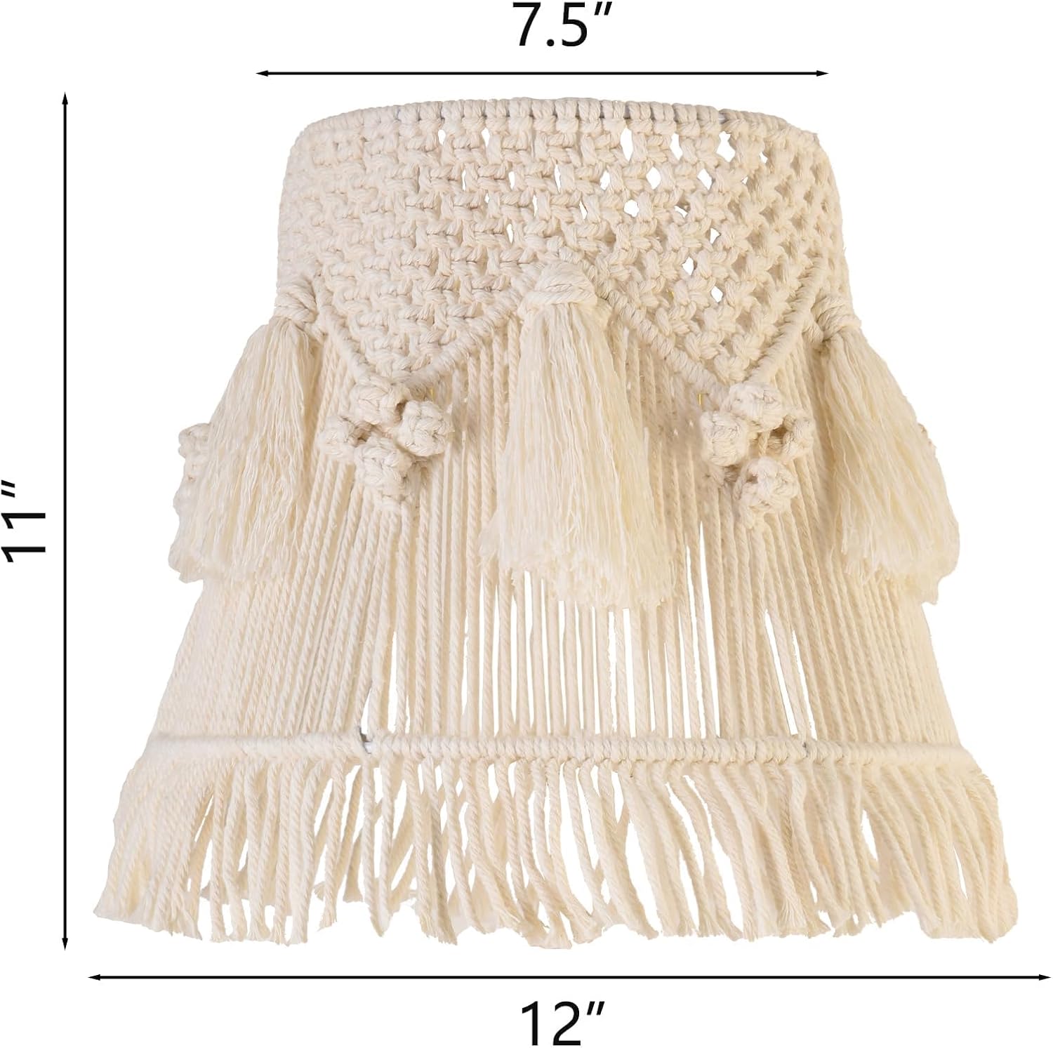 2 Pcs Boho Weave Lamp Shades with Pendant Decoration, Medium Macrame Lampshade, 7.5 x 12 x 11 inch(Spider) Bohemia Tassel Lampshades for Table & Floor Lamp - Easy Installation, Ivory-White