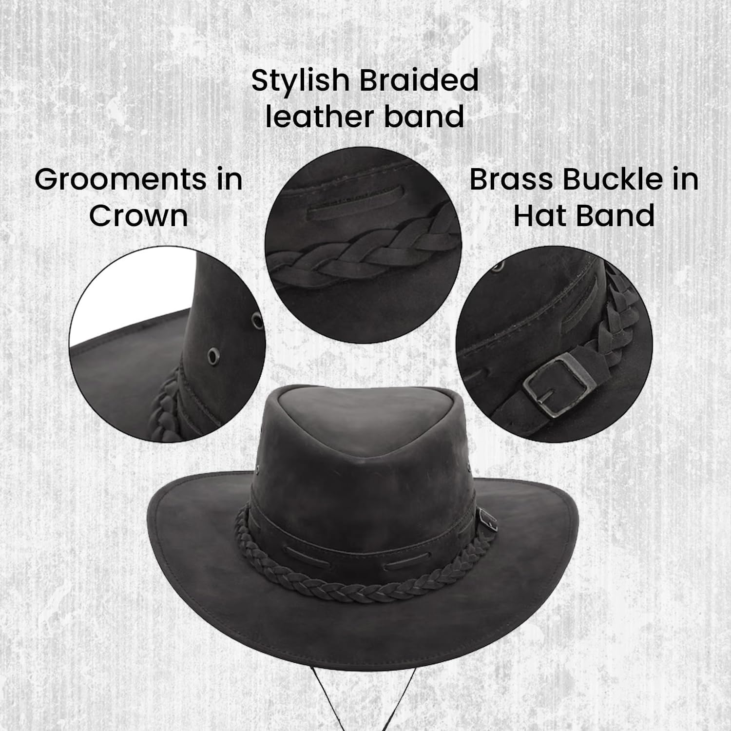 Unisex Rustic Leather Cowboy Hat with Unique Braided Band