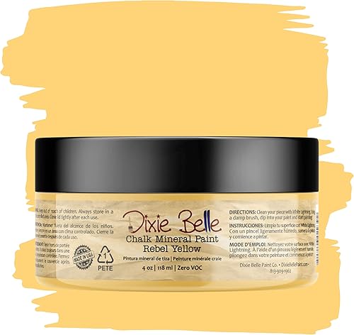 Dixie Belle Paint Company - Pintura con acabado de tiza para muebles, Rebel Yellow (amarillo rebelde), 4 fl oz, pintura mineral color amarillo