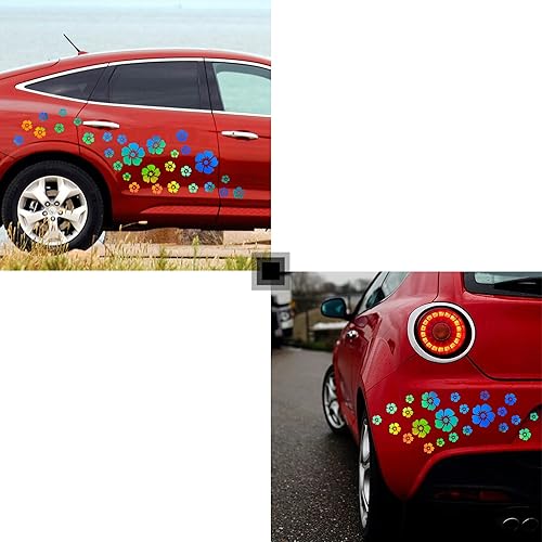 Miniatura 6 de 1 juego de calcomanías para carrocería de automóvil, diseño de flores coloridas, autoadhesivas, para el lado del automóvil, calcomanía para capó,