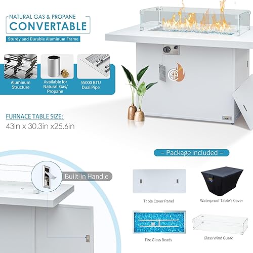 Miniatura 348 de NICESOUL 7 Piece White Powder-Coated Aluminum Patio Furniture with Fire Pit Table, 29 Inch Extra Wide Outdoor Sectional Sofa for 6, High-End Heavy