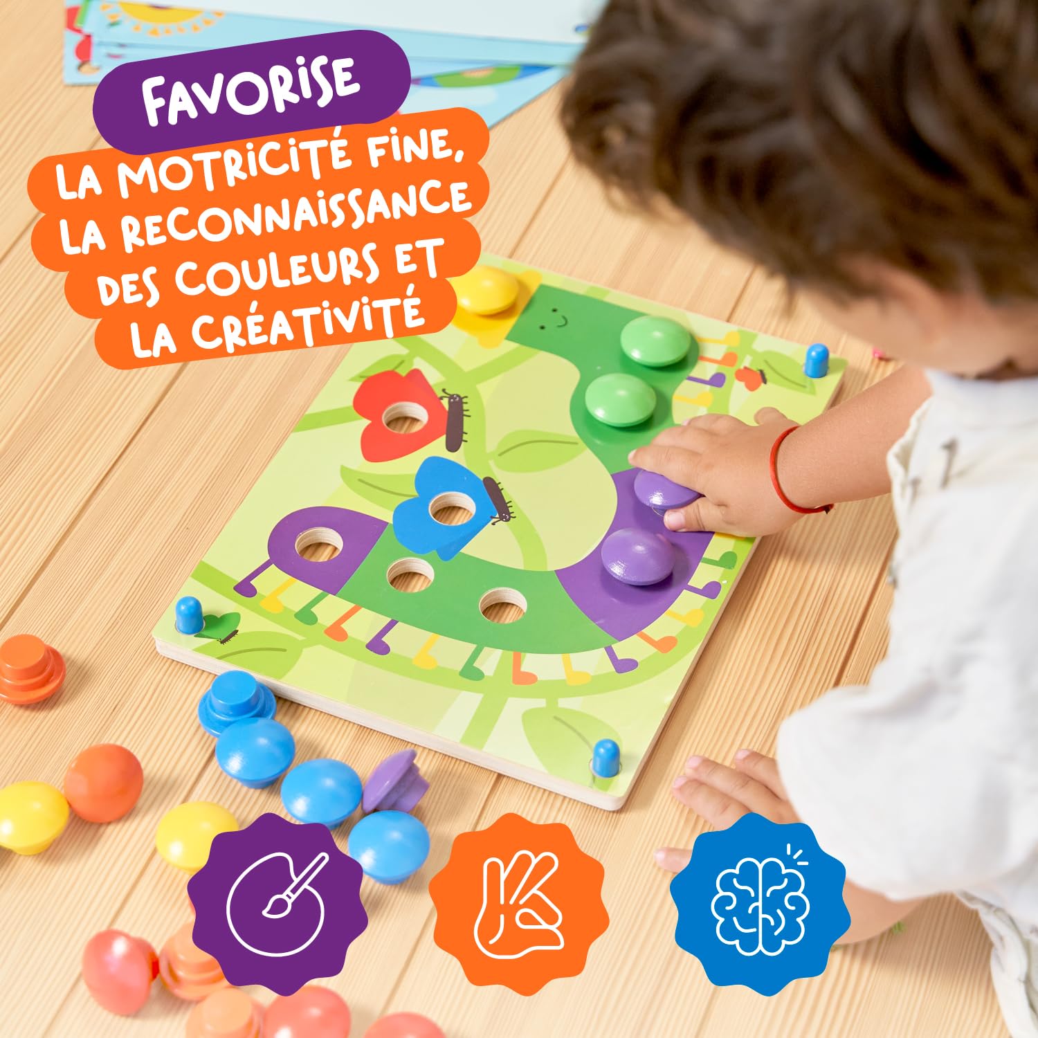 Nene Toys Puzzle en Bois Montessori Jeu de Mosaïque avec Pions Cartes Motricité Fine Apprendre Couleurs Cadeau Éducatif 2-3 Ans