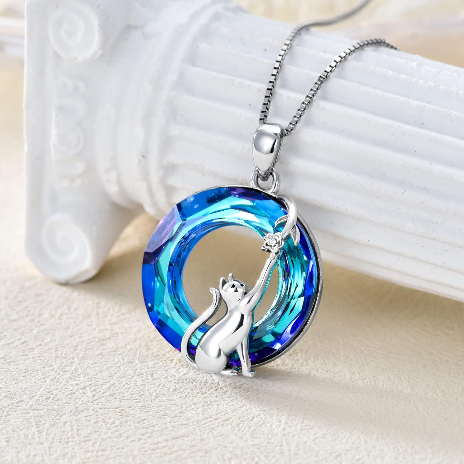 PROESS S925 Sterling Silver Cat Necklace Cat Birthstone Pendant Necklace Cute Animal Jewelry Gifts for Women - Image 5