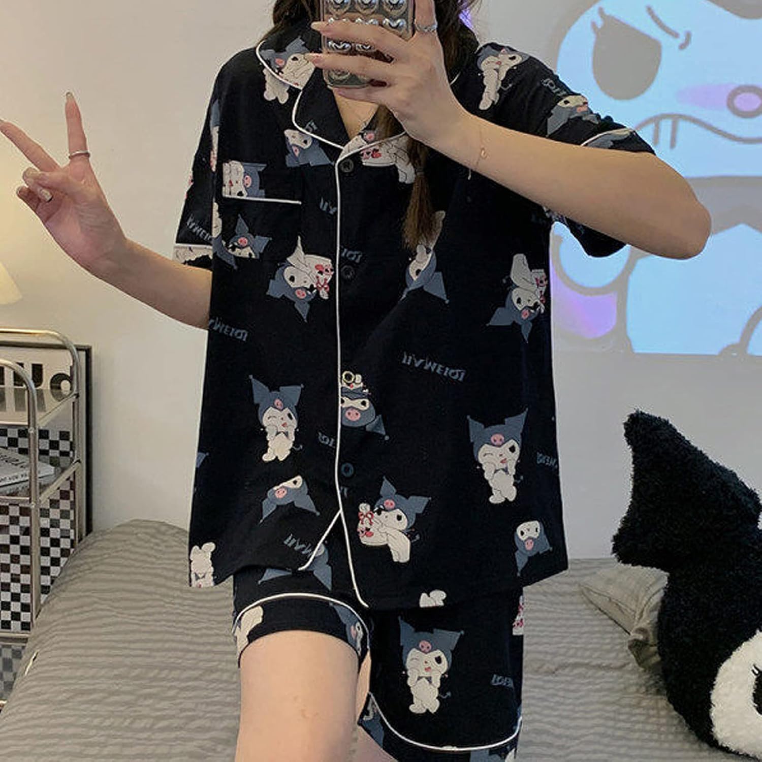 Kawaii Pajamas For Women Two-Piece Set Cute Cartoon Girls Pajamas Casual Cardigan Sleepwear Home Clothes - Image 2