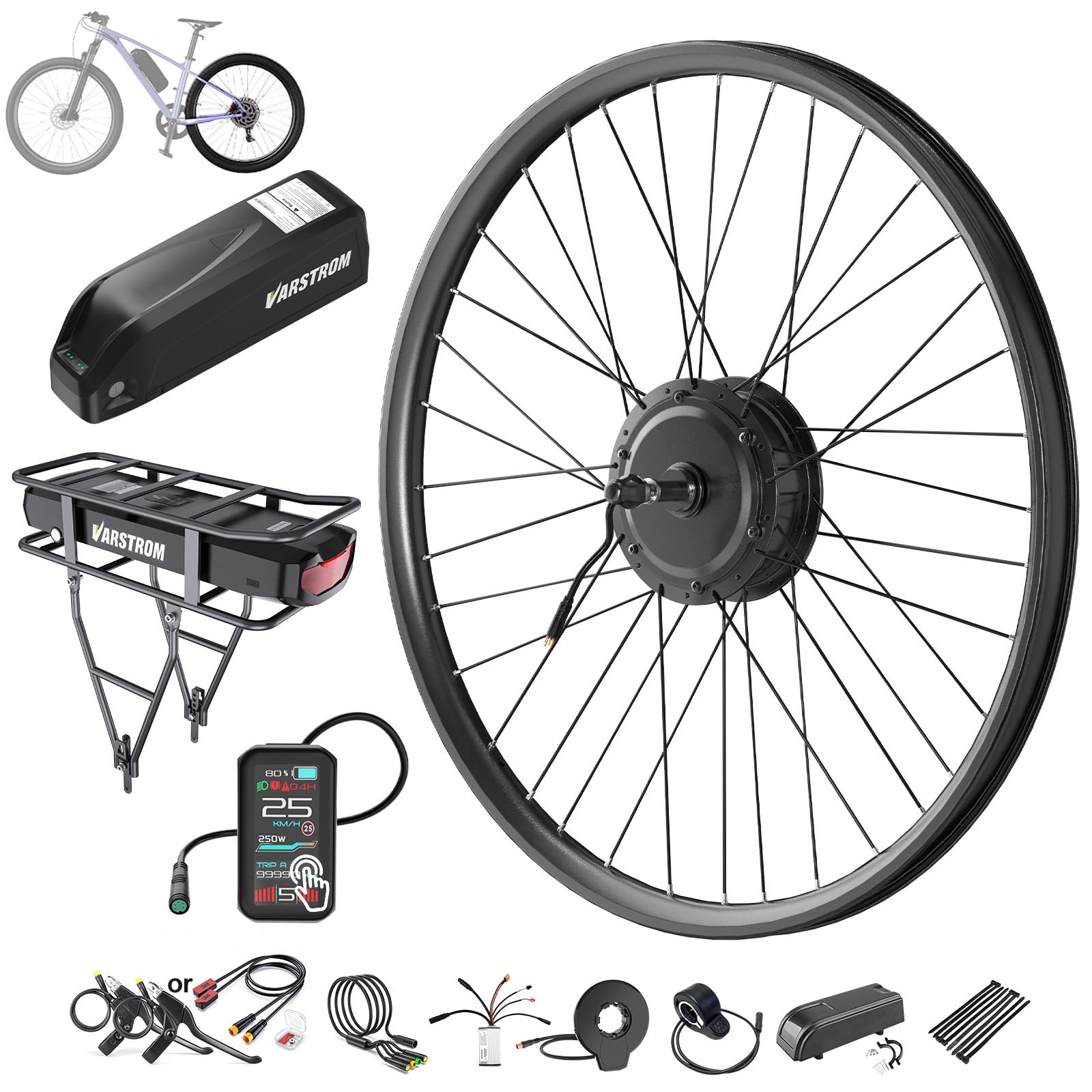 36V 250W Kit Conversione Bici Elettrica 26 27,5 28 29 Motore Posteriore | Kit di Conversione Ebike Ruota con Batteria Display Opzionali, Motore Montagna Freewheel Freno a Disco Dropout 136-142mm