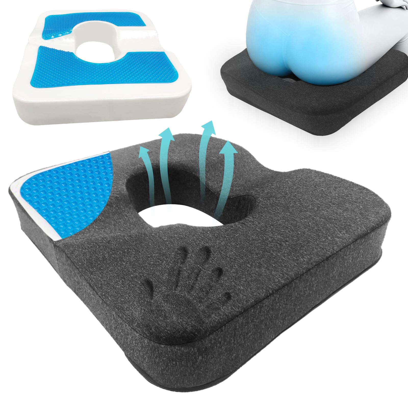 Donut Pillow for Tailbone Pain&amp;Hemorrhoid,Wheelchair Seat Cushion for Tailbone Pain Relief,Gel Cushions for Pressure Relief,Memory Foam Pad for Office Chair,Stands&amp; Stadium Seat Cushion(Gray)