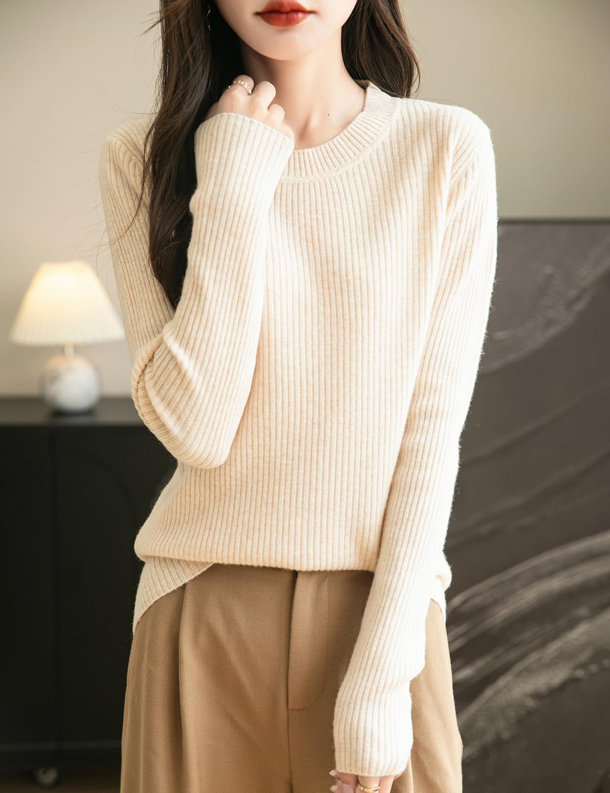 Chanyarn Damen 100% Merinowolle Pullover 2024 Herbst Winter Rundhalsausschnitt Lange Ärmel warm RIPP Strick Pullover